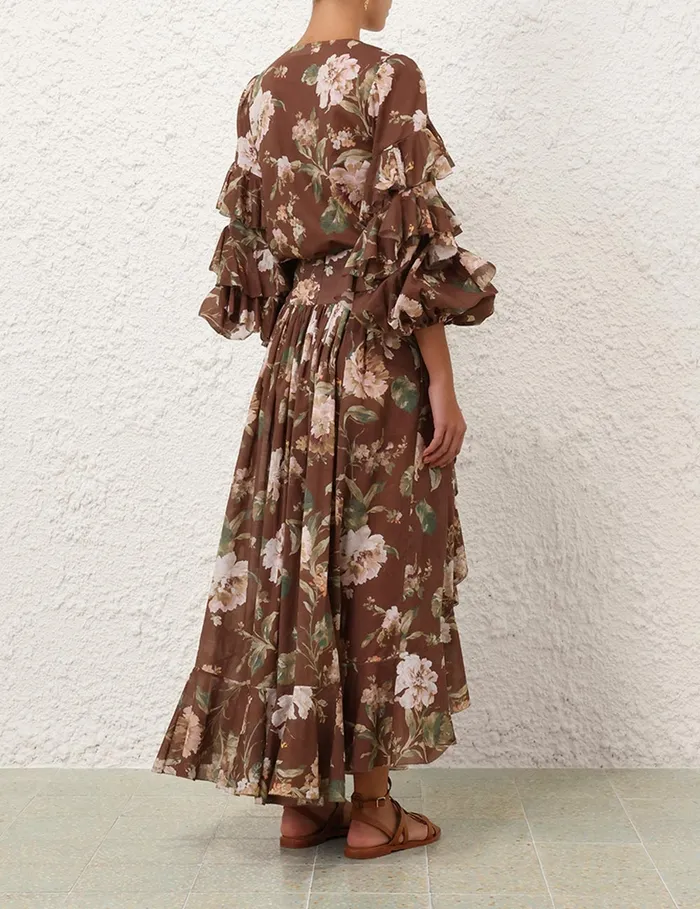 Women Zimmermann Tops Acacia Ruffle Blouse Chocolate Floral