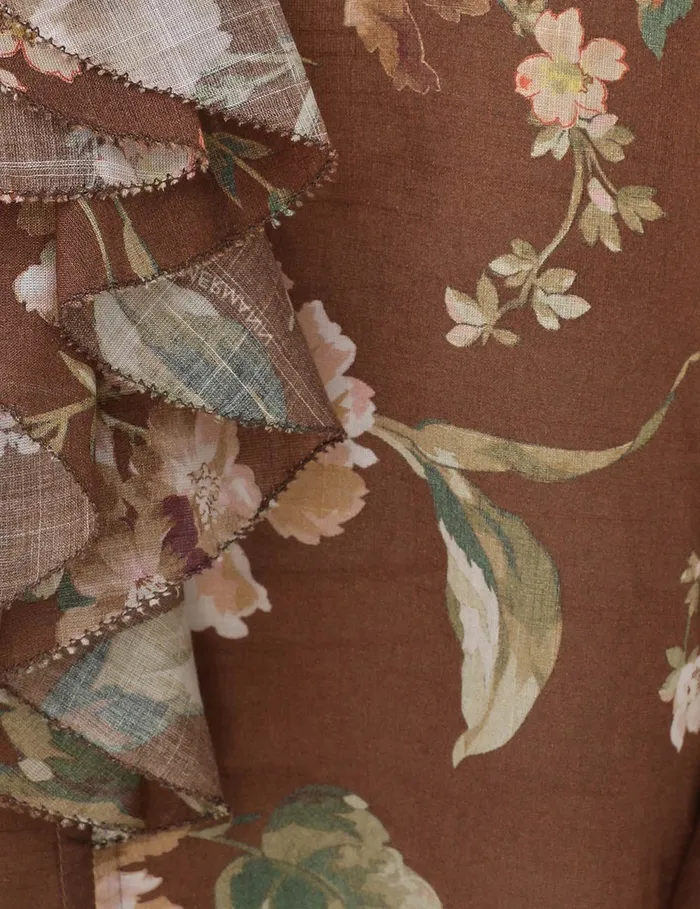 Women Zimmermann Tops Acacia Ruffle Blouse Chocolate Floral