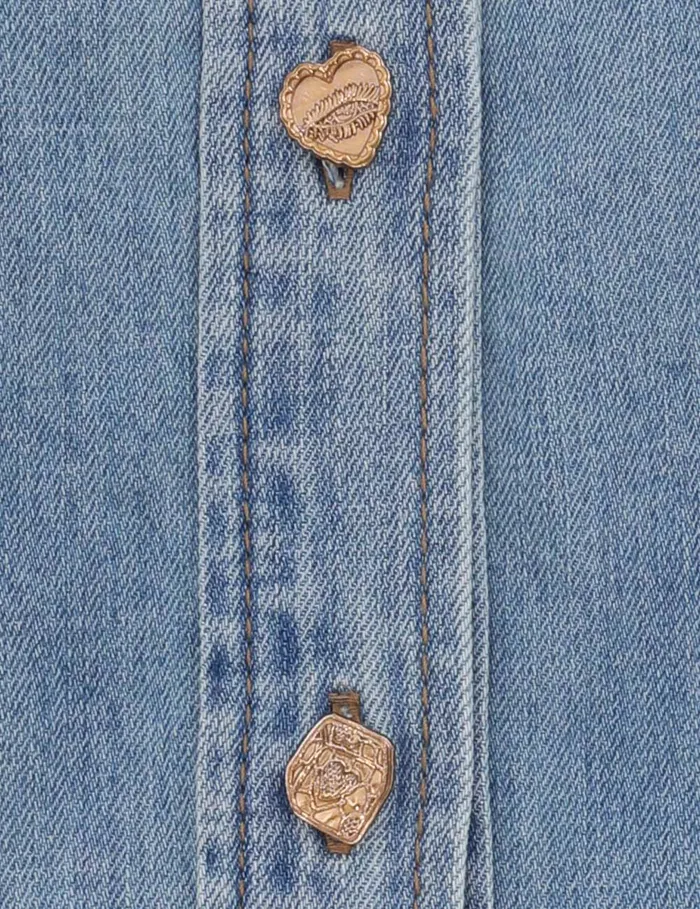 Women Zimmermann Tops Crush Denim Blouse Blue Moon