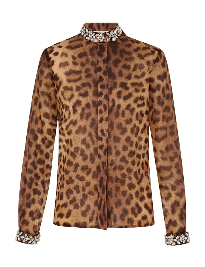 Women Zimmermann Tops Crush Embellished Body Shirt Leopard