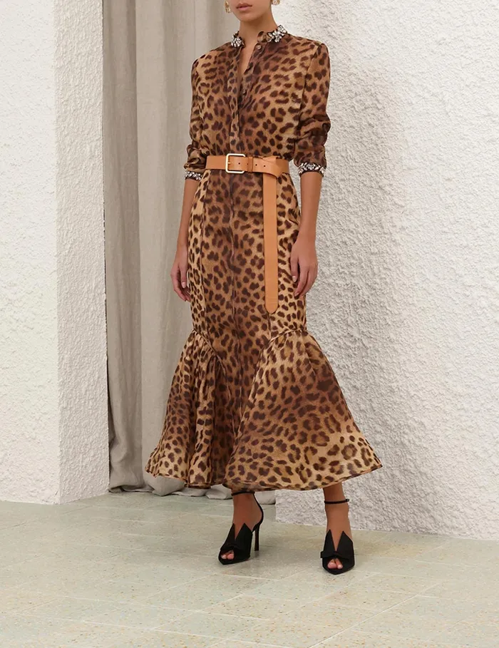 Women Zimmermann Tops Crush Embellished Body Shirt Leopard