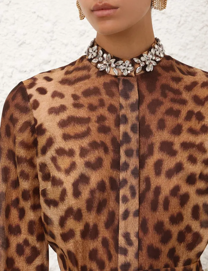 Women Zimmermann Tops Crush Embellished Body Shirt Leopard