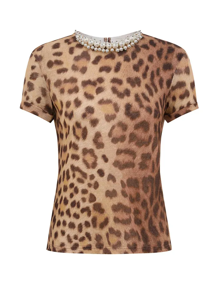 Women Zimmermann Tops Crush Embellished Tee Dark Leopard