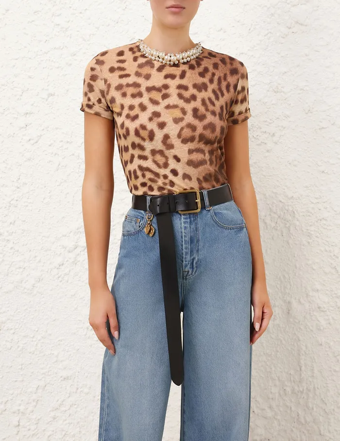 Women Zimmermann Tops Crush Embellished Tee Dark Leopard