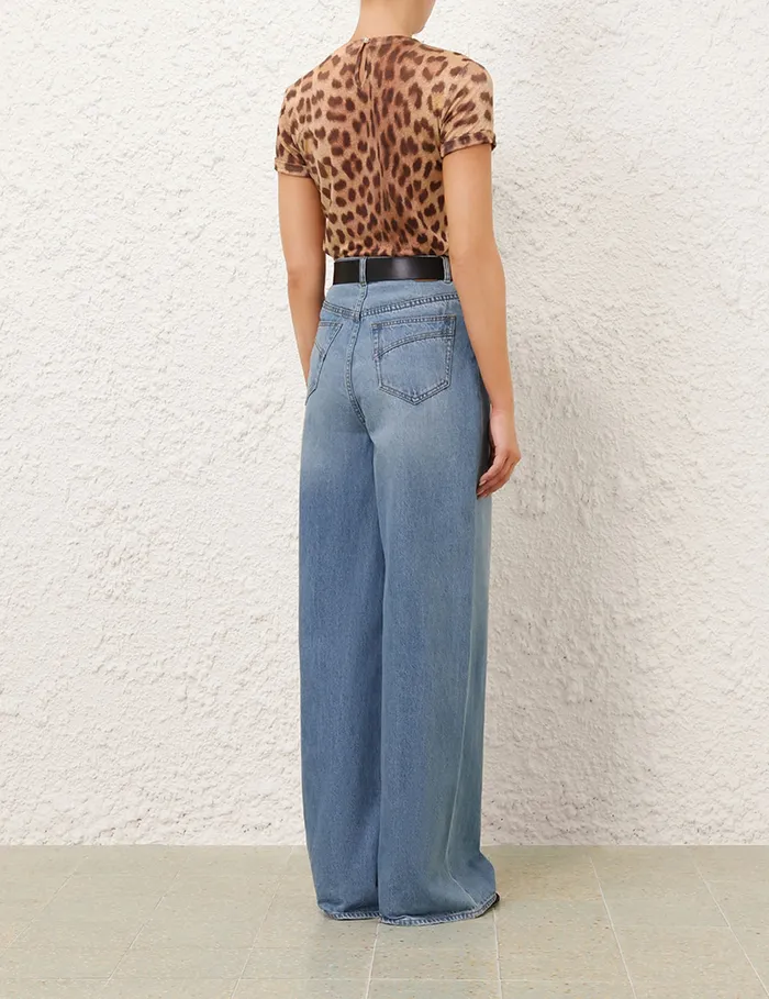 Women Zimmermann Tops Crush Embellished Tee Dark Leopard