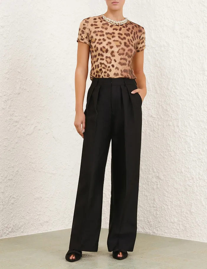 Women Zimmermann Tops Crush Embellished Tee Dark Leopard