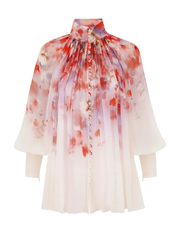 Women Zimmermann Tops Crush Smock Blouse Scarlet Floral