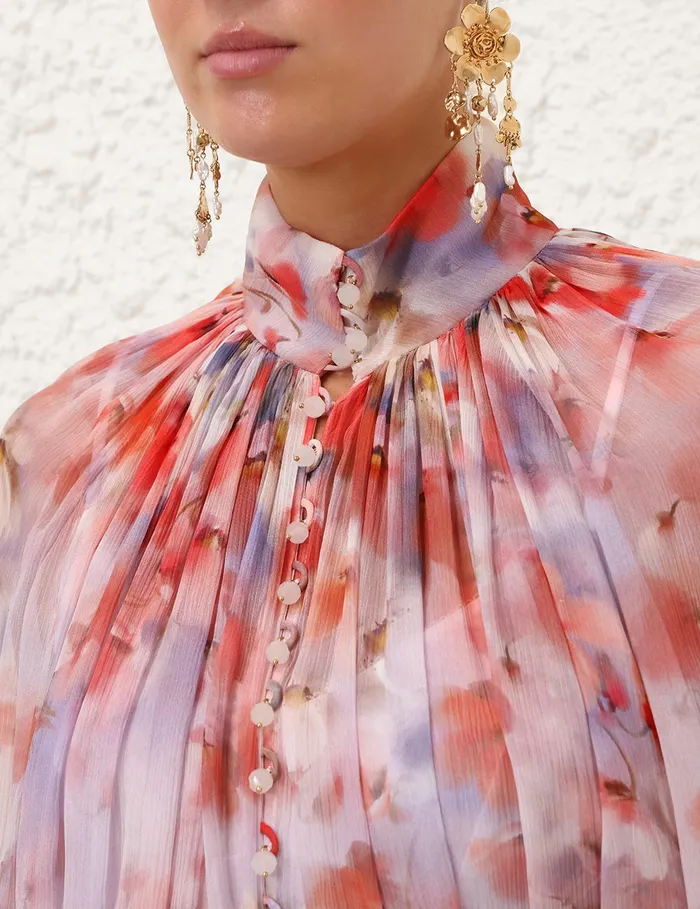 Women Zimmermann Tops Crush Smock Blouse Scarlet Floral
