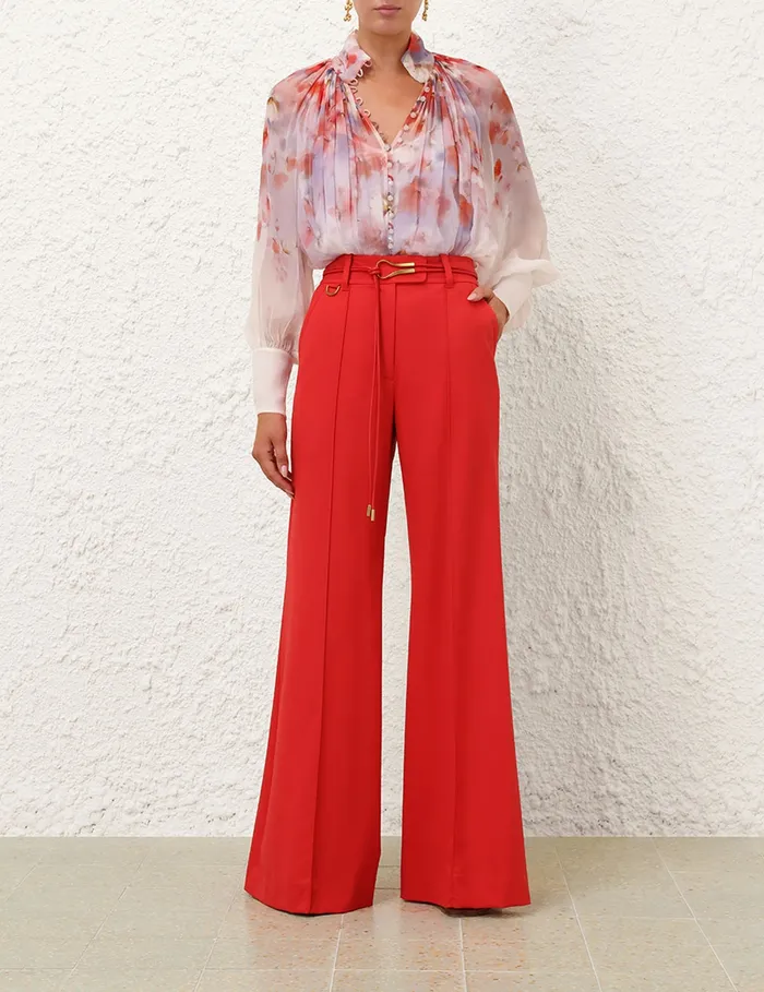 Women Zimmermann Tops Crush Smock Blouse Scarlet Floral