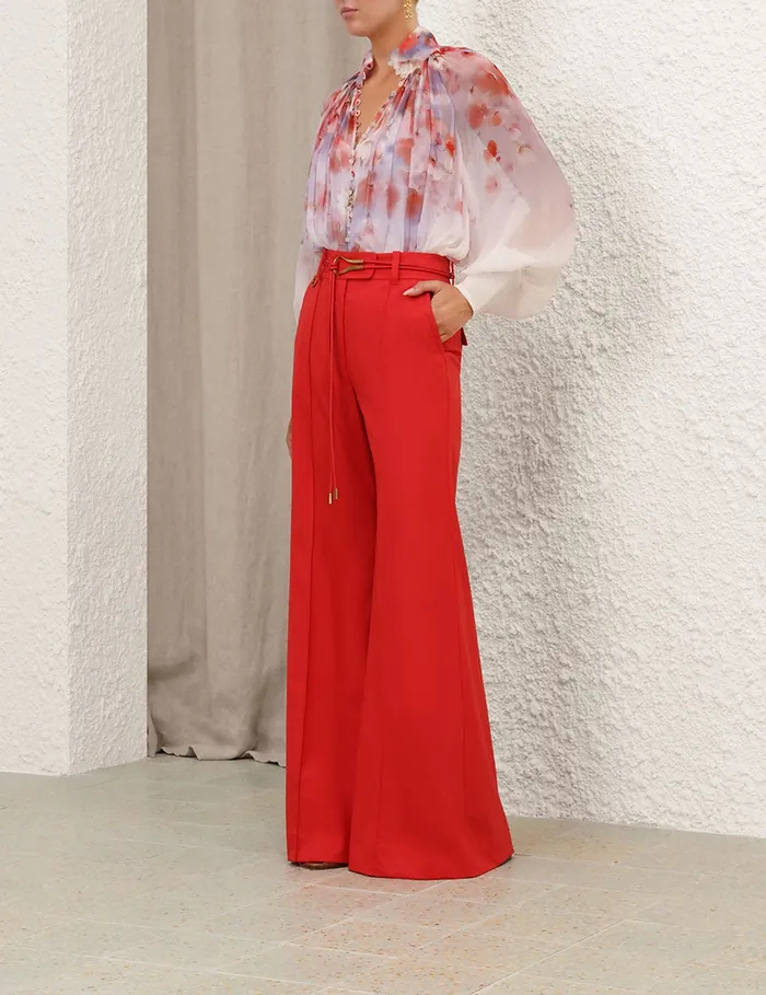 Women Zimmermann Tops Crush Smock Blouse Scarlet Floral
