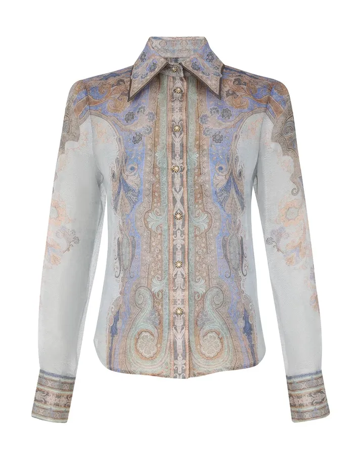 Women Zimmermann Tops Eden Body Shirt Blue Paisley