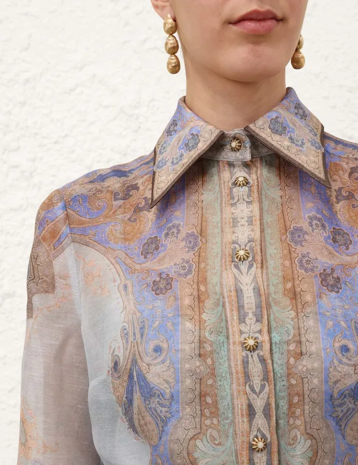 Women Zimmermann Tops Eden Body Shirt Blue Paisley