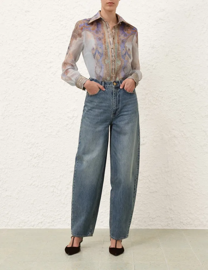 Women Zimmermann Tops Eden Body Shirt Blue Paisley