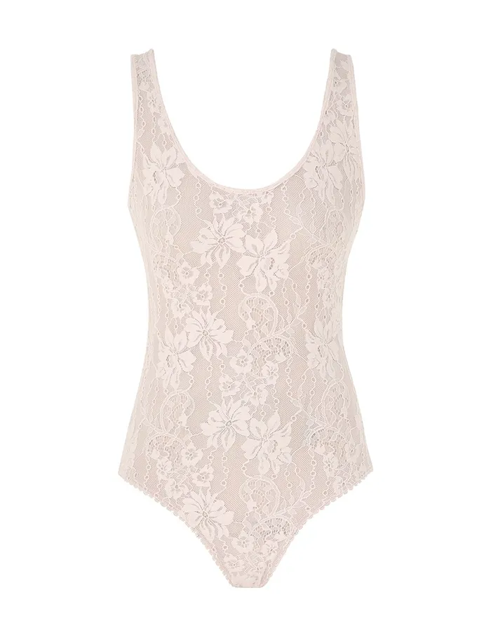 Women Zimmermann Tops Lace Scoop Bodysuit Pale Pink