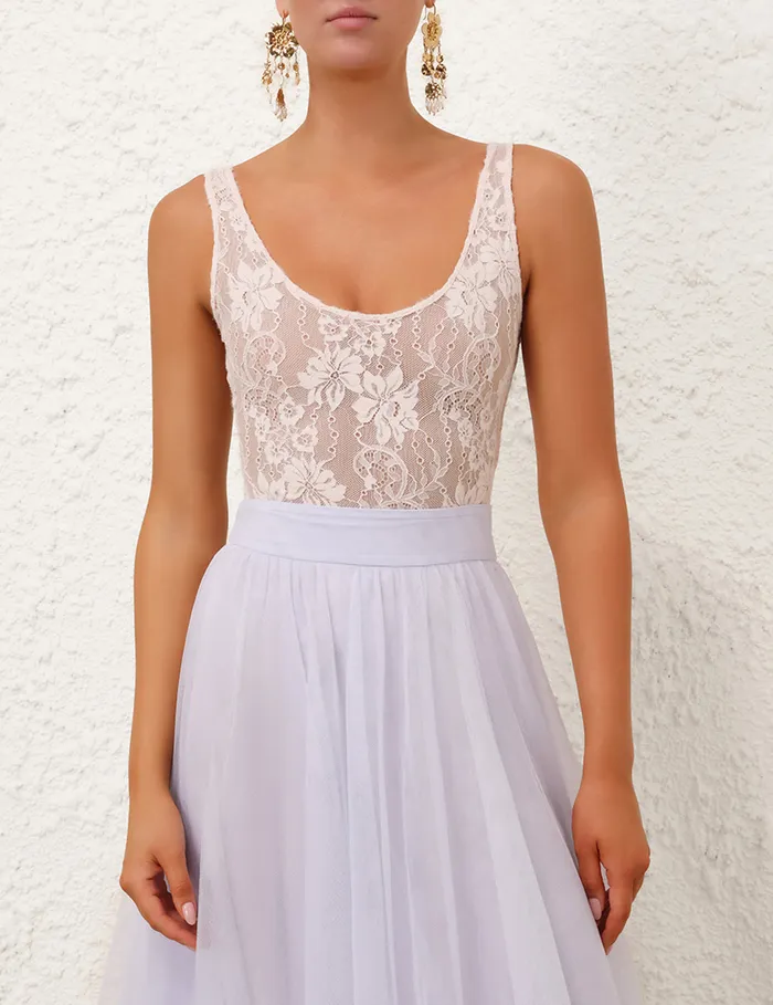 Women Zimmermann Tops Lace Scoop Bodysuit Pale Pink