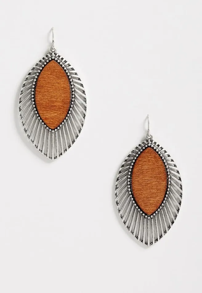 Wood Diamond Shape Wire Frame Drop Earrings Women Maurices Jewelry