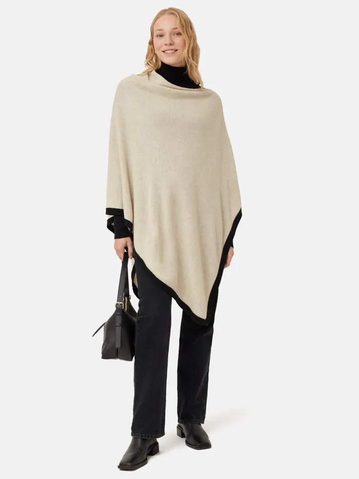 Wool Cashmere Blend Border Poncho Cream Women Jigsaw Knitwear and Cashmere