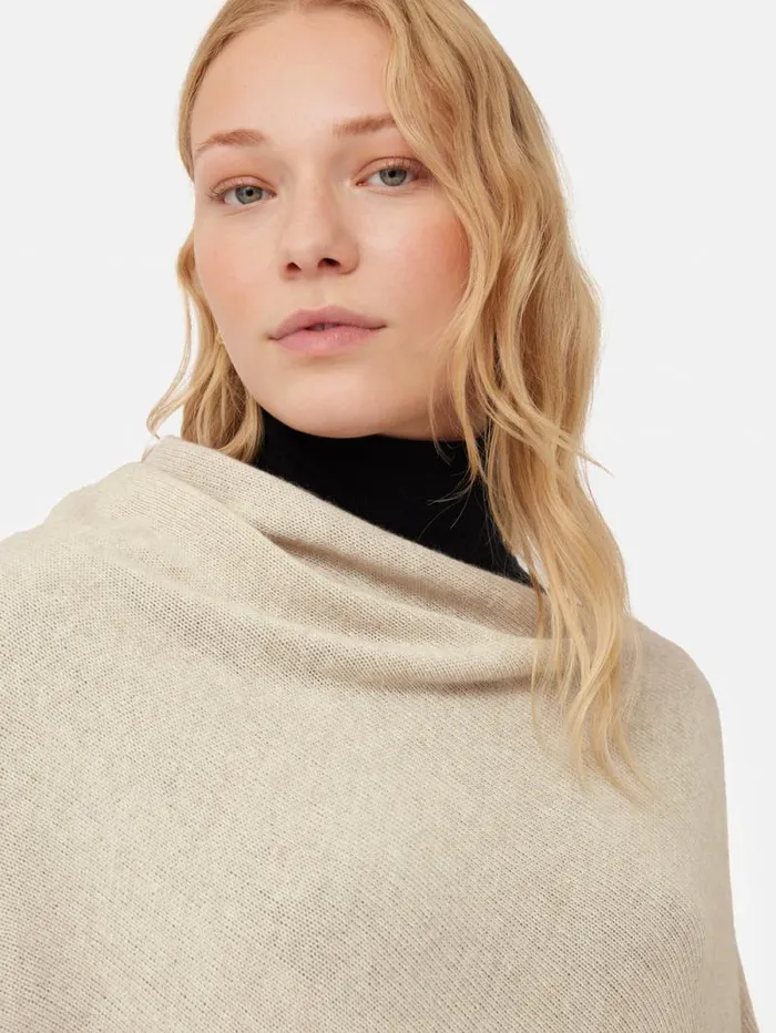 Wool Cashmere Blend Border Poncho Cream Women Jigsaw Knitwear and Cashmere