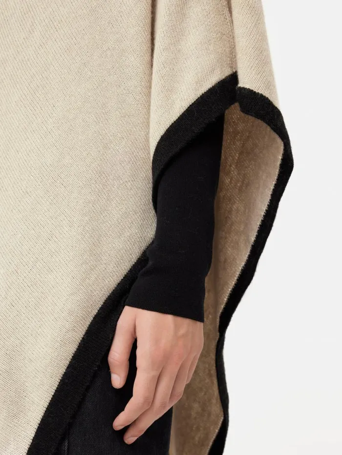 Wool Cashmere Blend Border Poncho Cream Women Jigsaw Knitwear and Cashmere