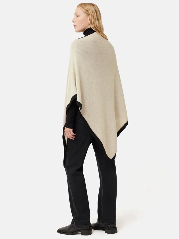 Wool Cashmere Blend Border Poncho Cream Women Jigsaw Knitwear and Cashmere