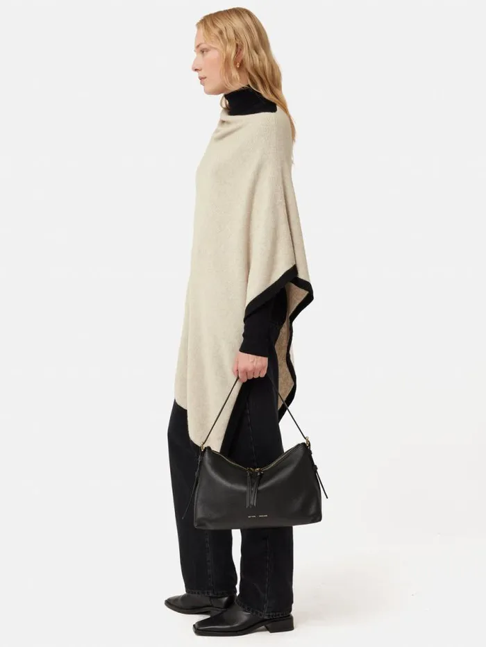 Wool Cashmere Blend Border Poncho Cream Women Jigsaw Knitwear and Cashmere