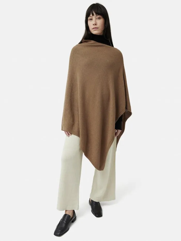 Wool Cashmere Blend Drape Poncho Camel Women Jigsaw Knitwear and Cashmere