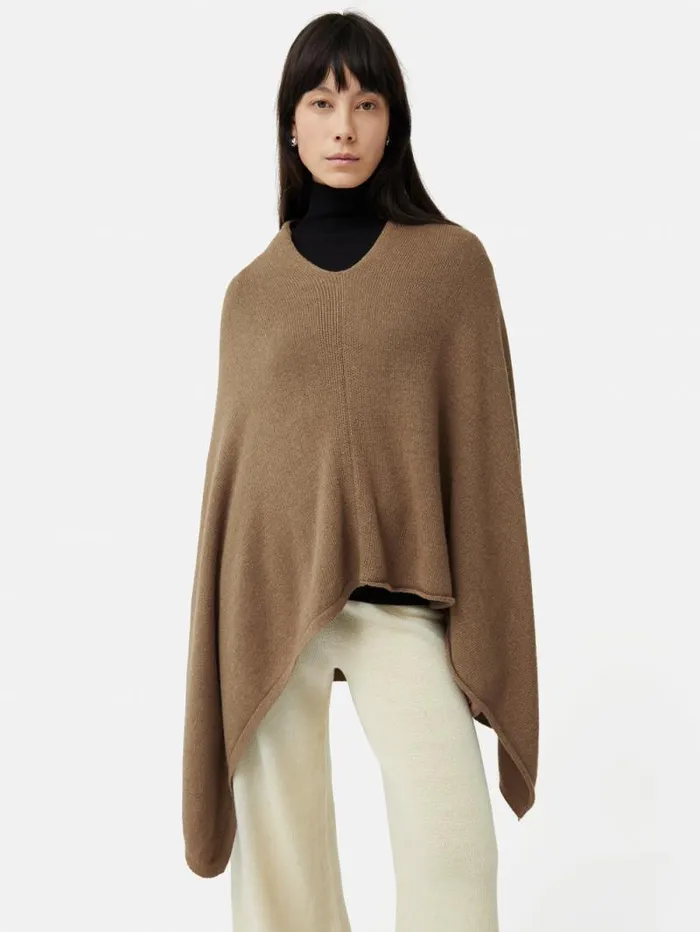 Wool Cashmere Blend Drape Poncho Camel Women Jigsaw Knitwear and Cashmere