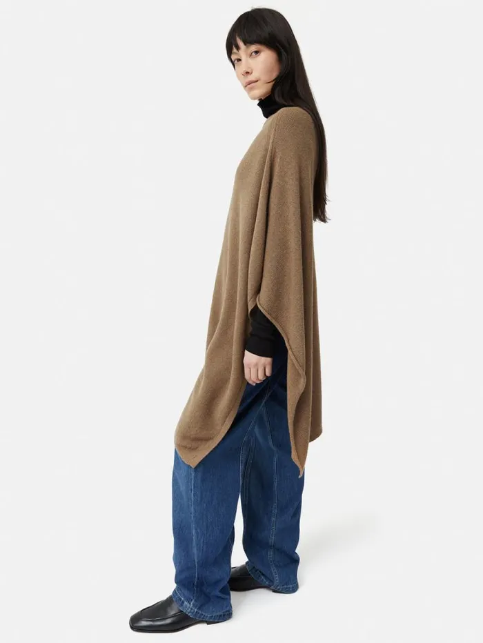 Wool Cashmere Blend Drape Poncho Camel Women Jigsaw Knitwear and Cashmere