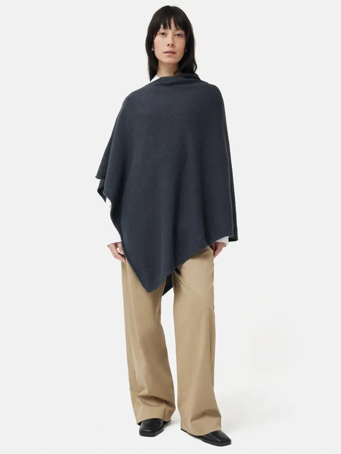 Wool Cashmere Blend Drape Poncho Slate Women Jigsaw Knitwear and Cashmere