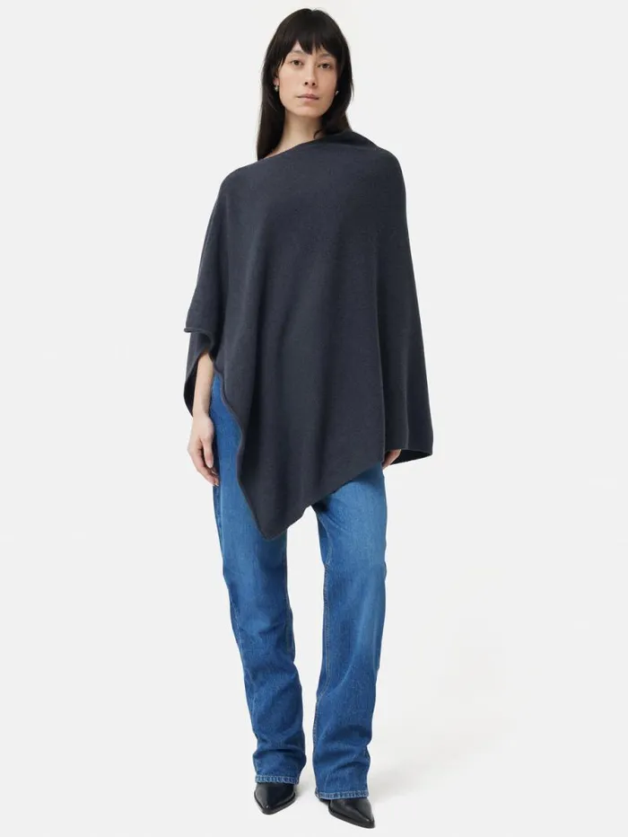 Wool Cashmere Blend Drape Poncho Slate Women Jigsaw Knitwear and Cashmere