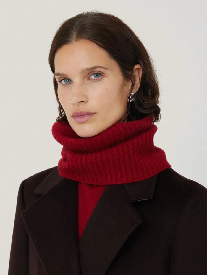 Wool Cashmere Blend Snood Red Women Jigsaw Ponchos and Scarves