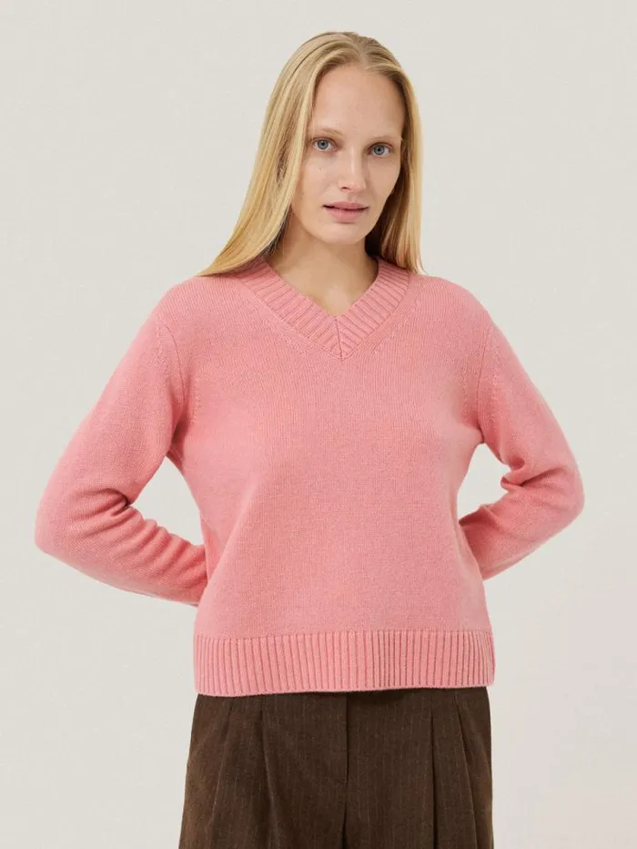 Wool Cashmere Blend V Neck Pink Women Jigsaw Knitwear and Cashmere