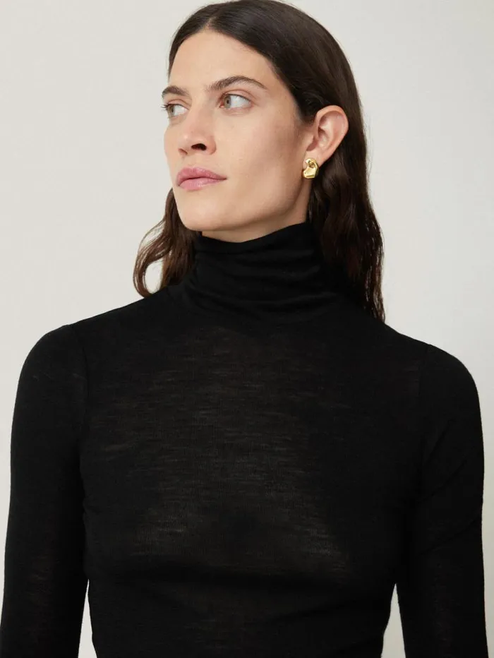 Wool Jersey Polo Neck Top Black Women Jigsaw Knitwear and Cashmere