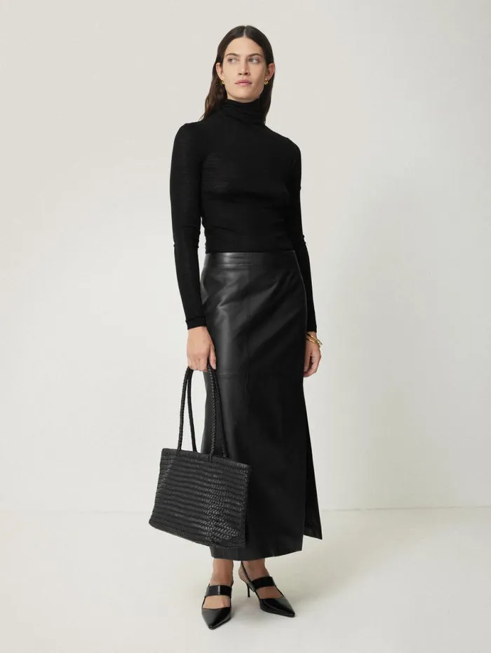 Wool Jersey Polo Neck Top Black Women Jigsaw Knitwear and Cashmere