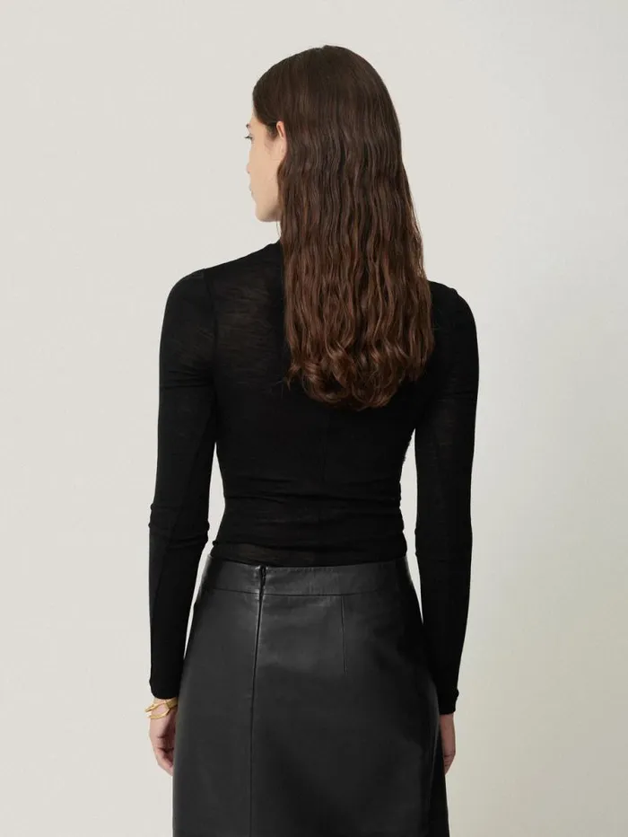 Wool Jersey Polo Neck Top Black Women Jigsaw Knitwear and Cashmere