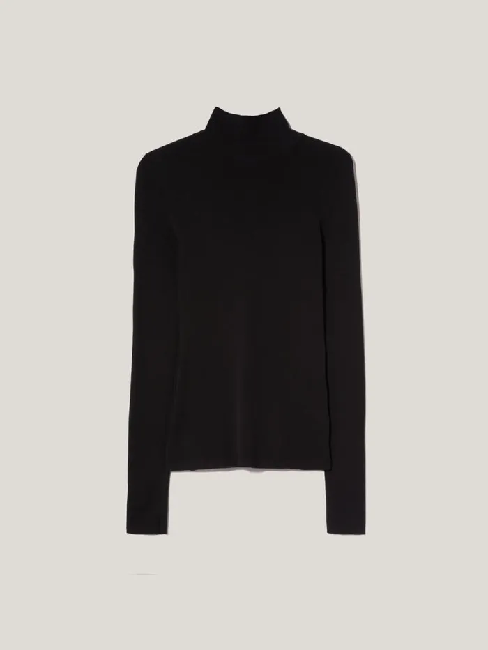 Wool Jersey Polo Neck Top Black Women Jigsaw Knitwear and Cashmere