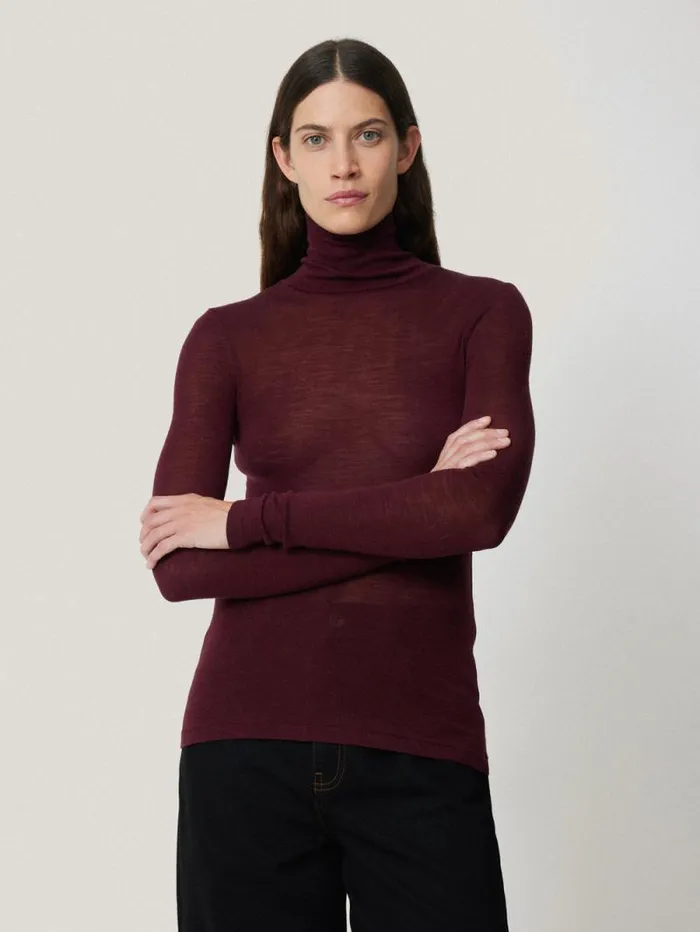 Wool Jersey Polo Neck Top Burgundy Women Jigsaw Knitwear and Cashmere