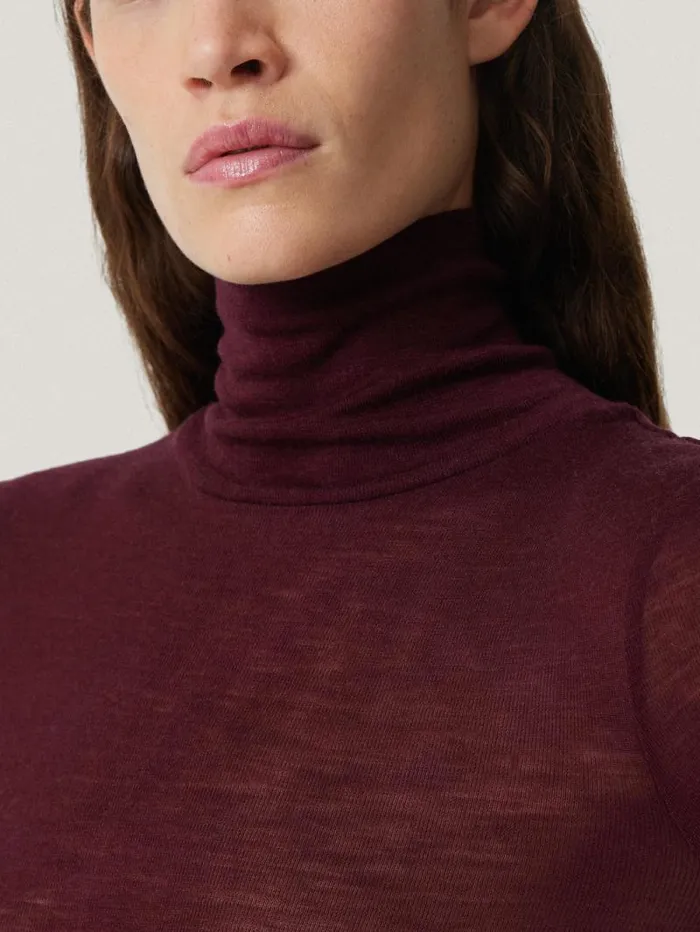 Wool Jersey Polo Neck Top Burgundy Women Jigsaw Knitwear and Cashmere