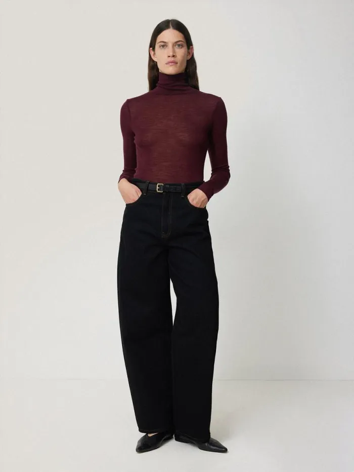 Wool Jersey Polo Neck Top Burgundy Women Jigsaw Knitwear and Cashmere