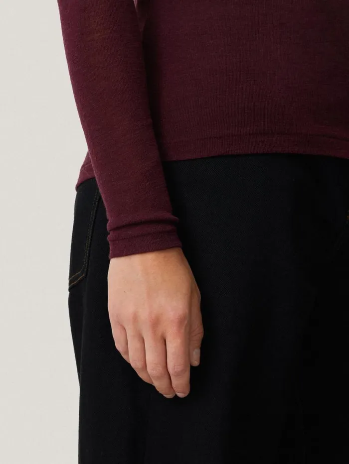 Wool Jersey Polo Neck Top Burgundy Women Jigsaw Knitwear and Cashmere