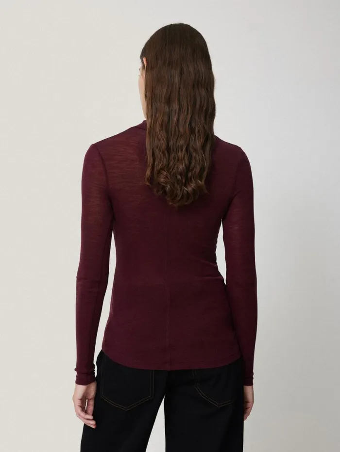 Wool Jersey Polo Neck Top Burgundy Women Jigsaw Knitwear and Cashmere