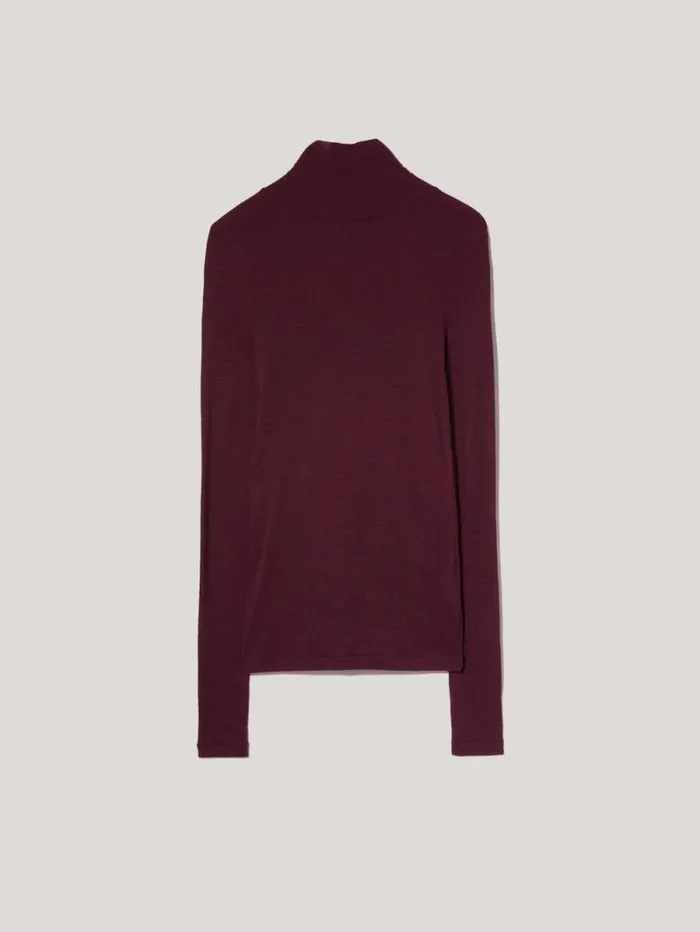 Wool Jersey Polo Neck Top Burgundy Women Jigsaw Knitwear and Cashmere