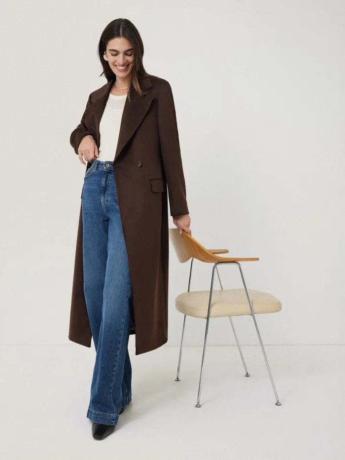 Wool Maxi City Coat Chocolate Women Jigsaw Coats and Jackets