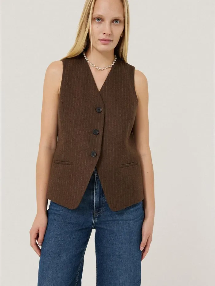 Wool Pinstripe Waistcoat Brown Women Jigsaw Shirts and Tops