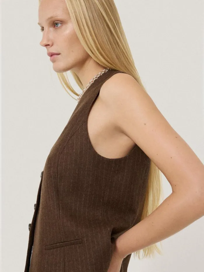 Wool Pinstripe Waistcoat Brown Women Jigsaw Shirts and Tops