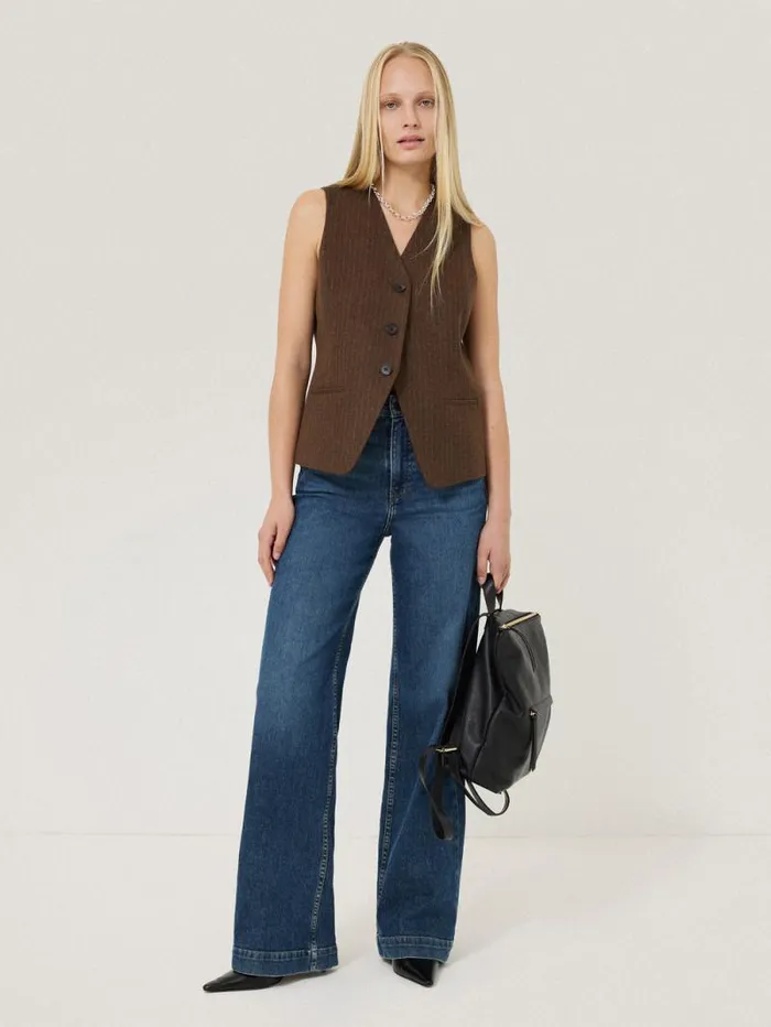 Wool Pinstripe Waistcoat Brown Women Jigsaw Shirts and Tops