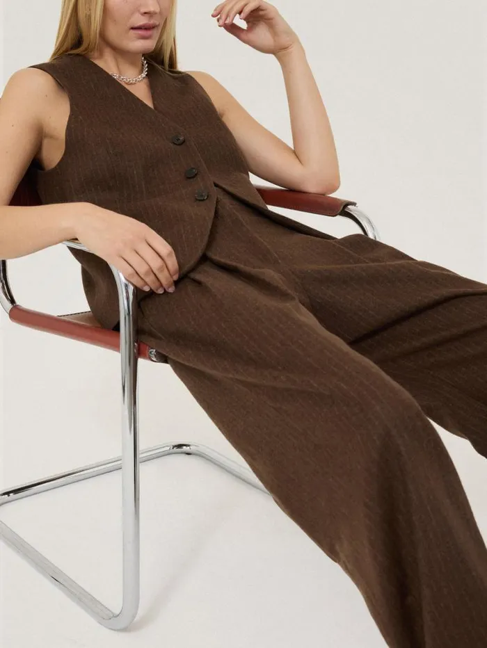 Wool Pinstripe Waistcoat Brown Women Jigsaw Shirts and Tops