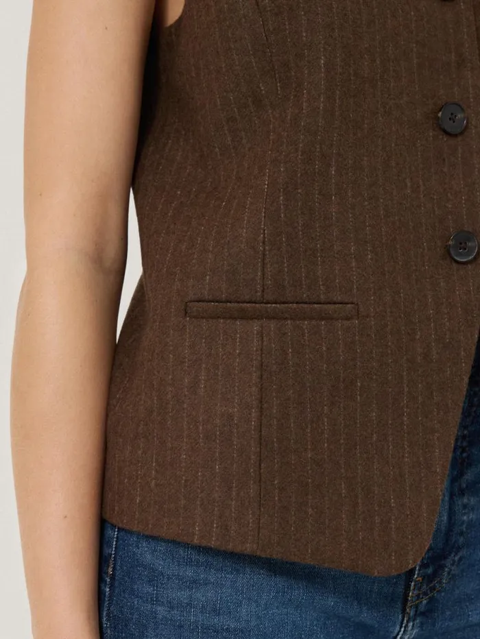 Wool Pinstripe Waistcoat Brown Women Jigsaw Shirts and Tops