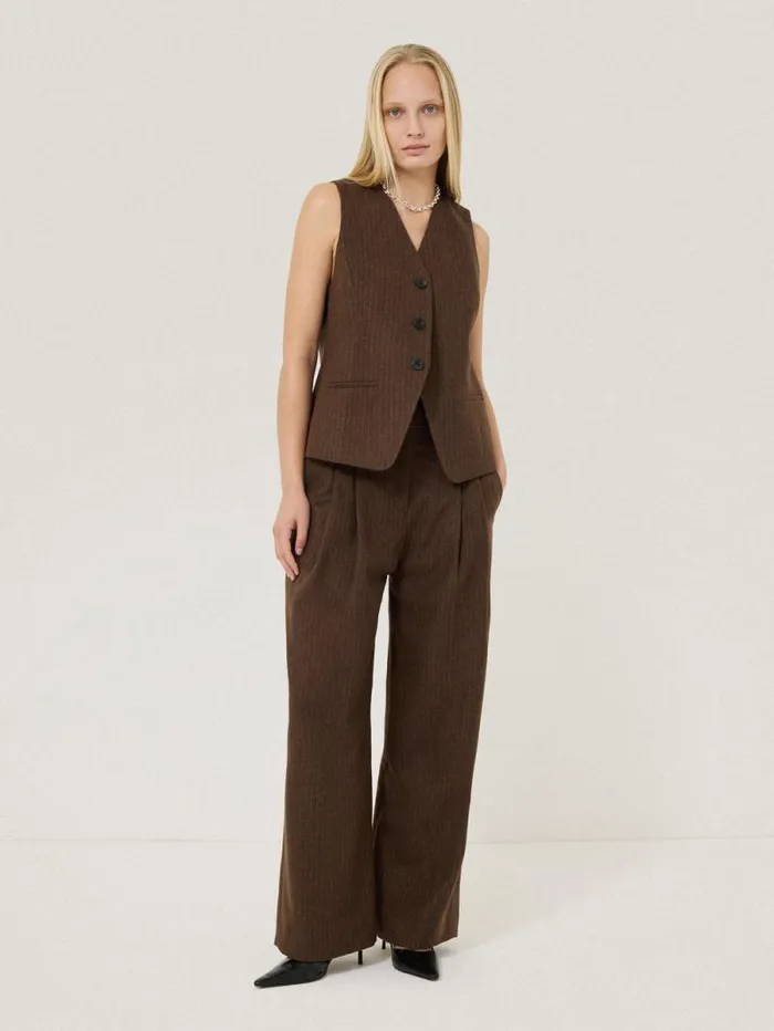 Wool Pinstripe Waistcoat Brown Women Jigsaw Shirts and Tops