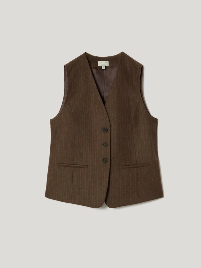 Wool Pinstripe Waistcoat Brown Women Jigsaw Shirts and Tops